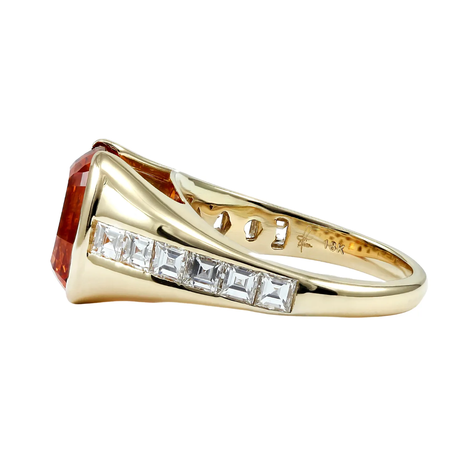 Exclusively by Nina 18K Yellow Gold Mandarin Garnet and Diamond Ring