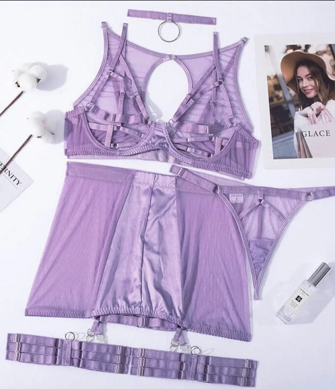 Fancy Transparent Bra 5-Piece Lingerie Set