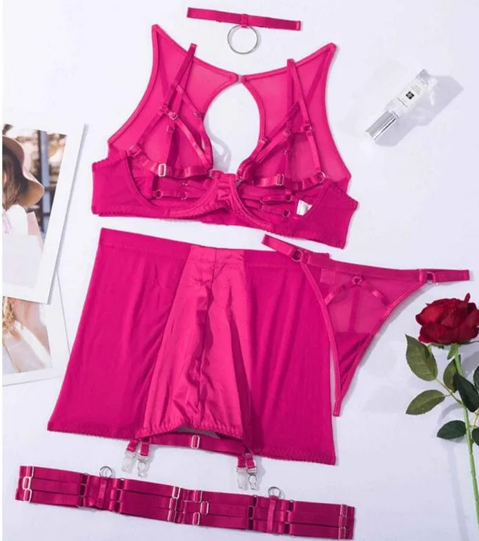 Fancy Transparent Bra 5-Piece Lingerie Set