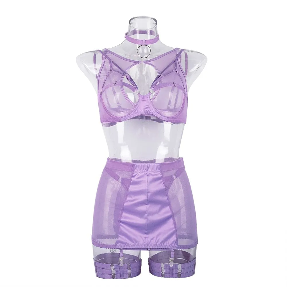 Fancy Transparent Bra 5-Piece Lingerie Set