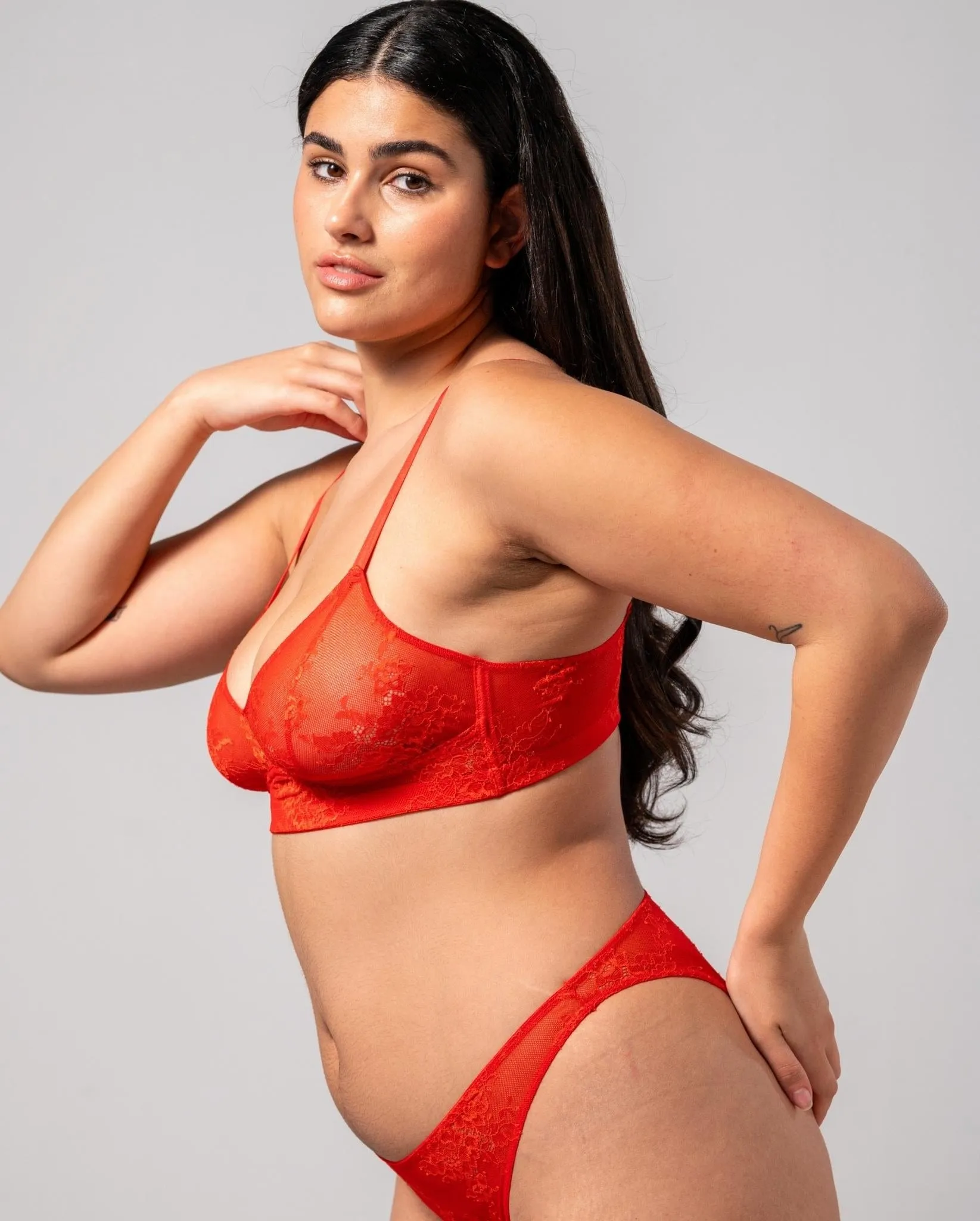 Floral Lace Balconette Fiery Red