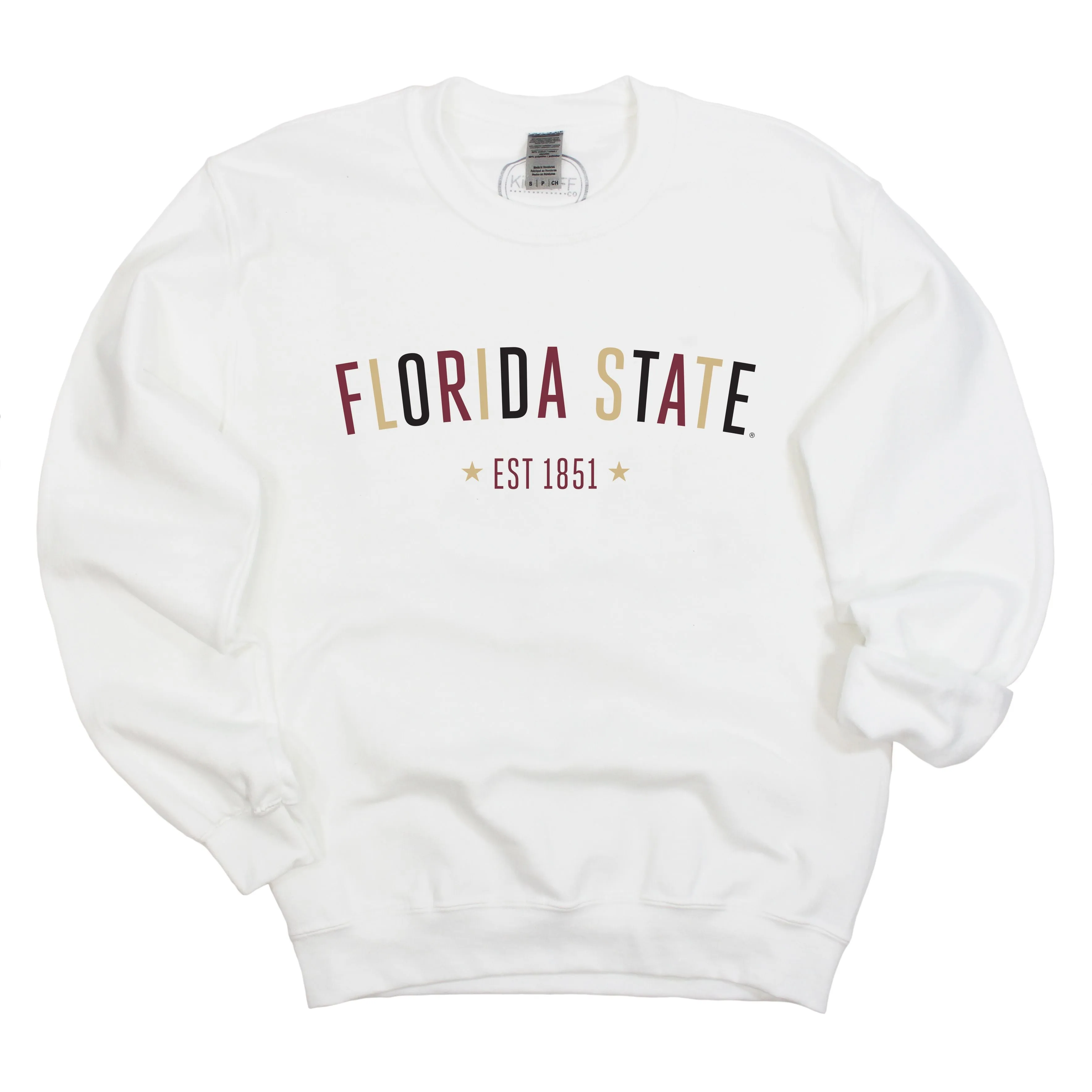 Florida State University Star Arch Crewneck Fleece in White