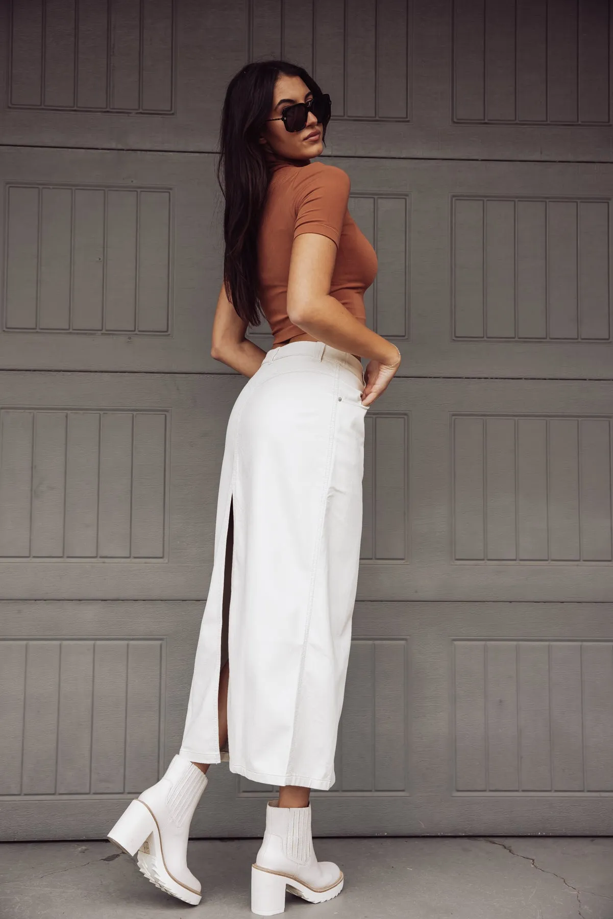 Free People City Slicker Vegan Maxi Skirt - Ivory