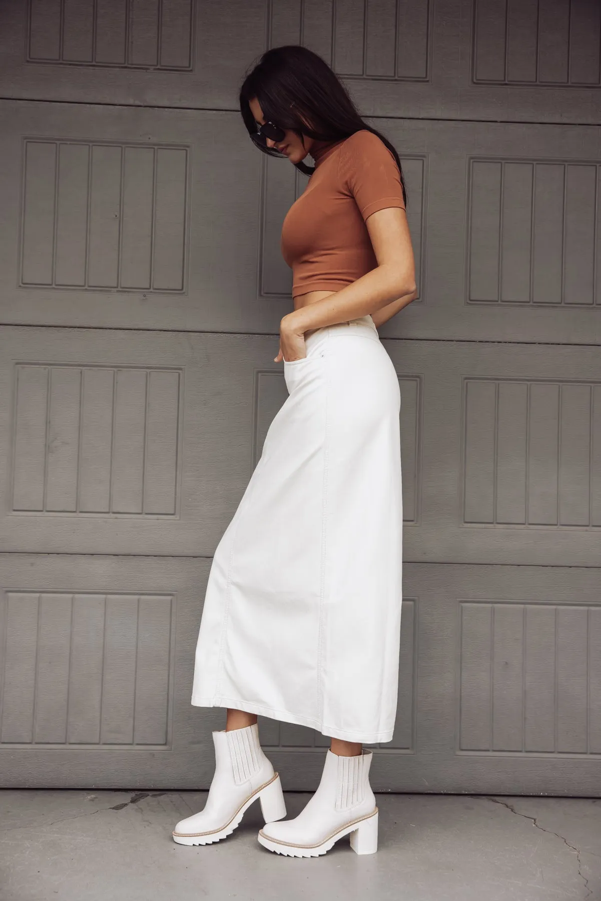 Free People City Slicker Vegan Maxi Skirt - Ivory