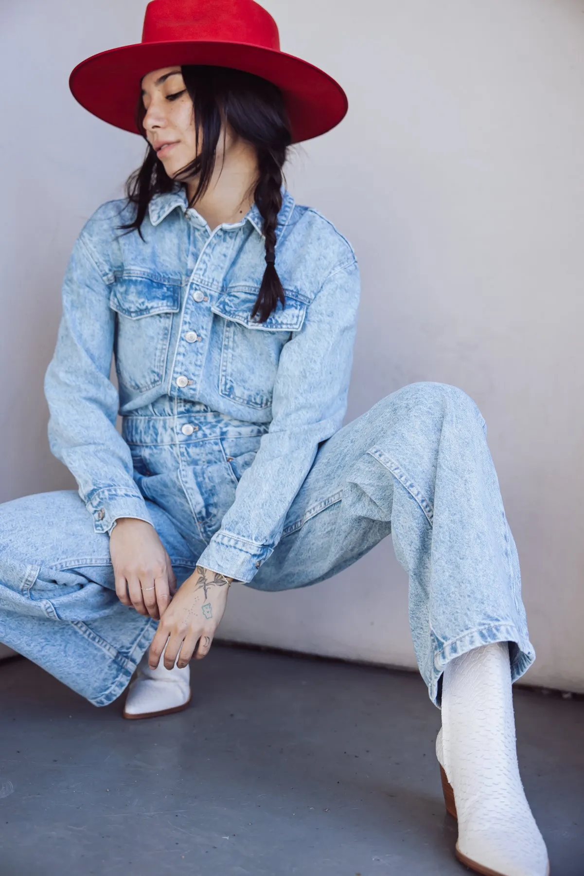 Free People Touch The Sky Denim Jumpsuit