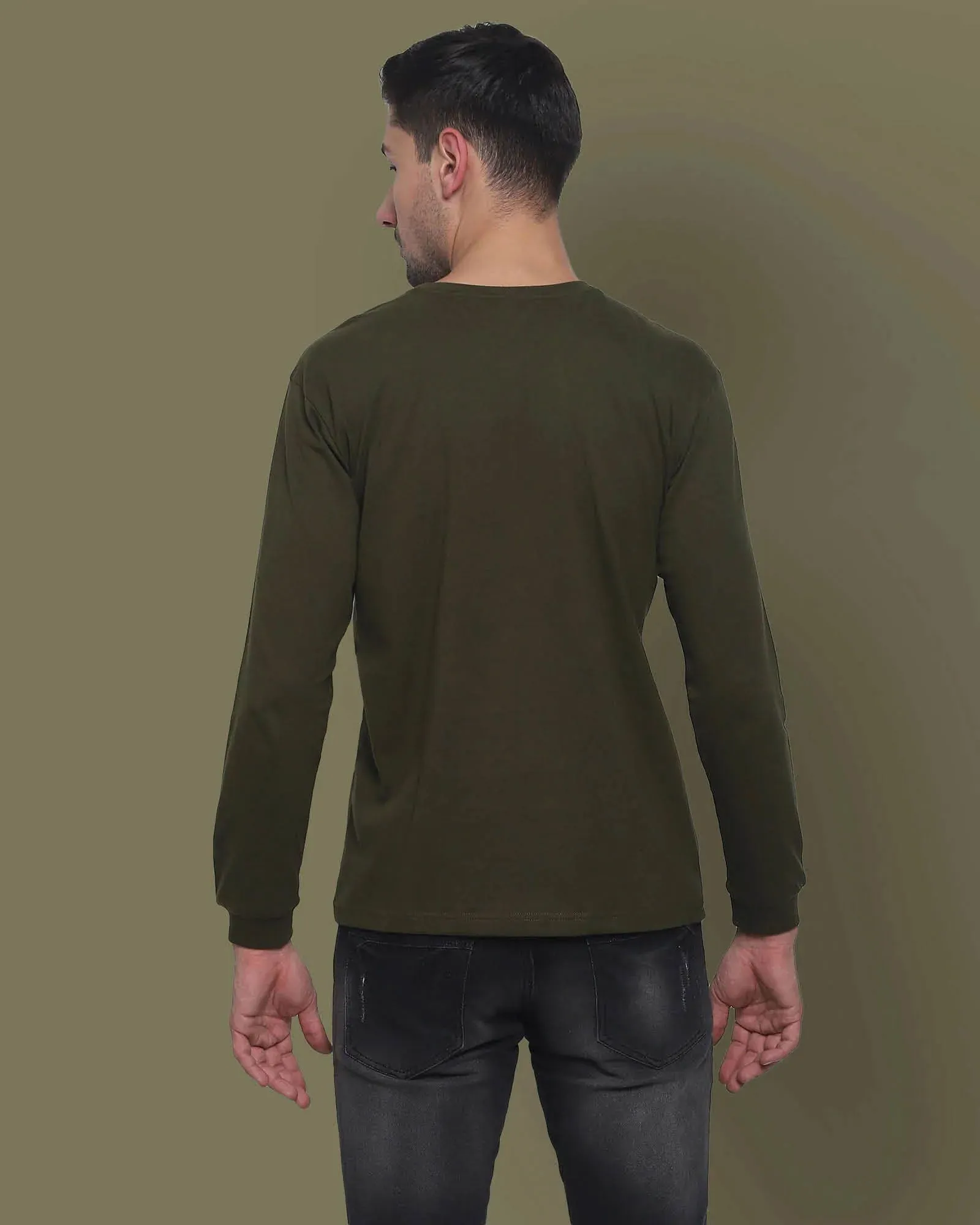 Full Sleeves Crew Neck: Military Green