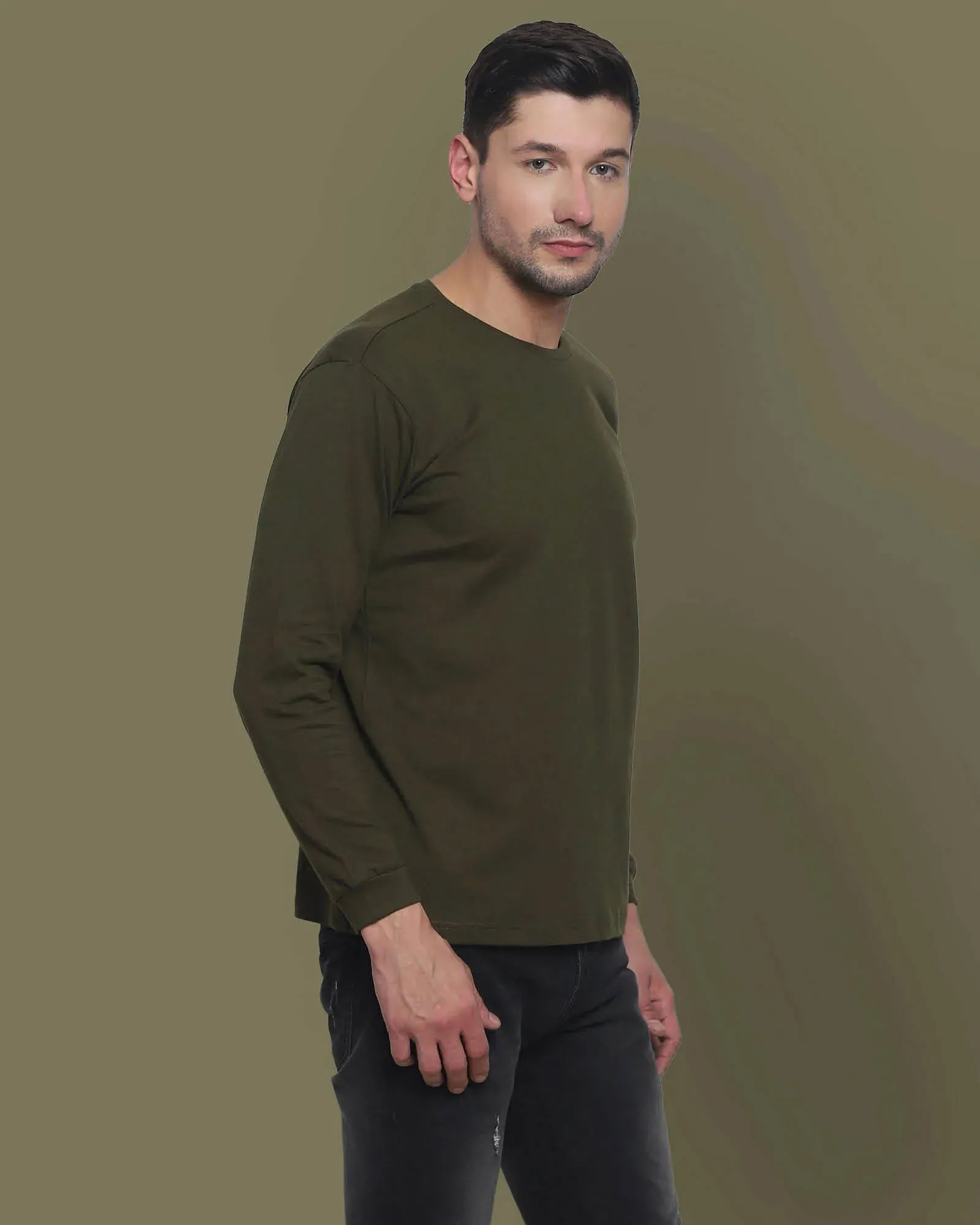 Full Sleeves Crew Neck: Military Green