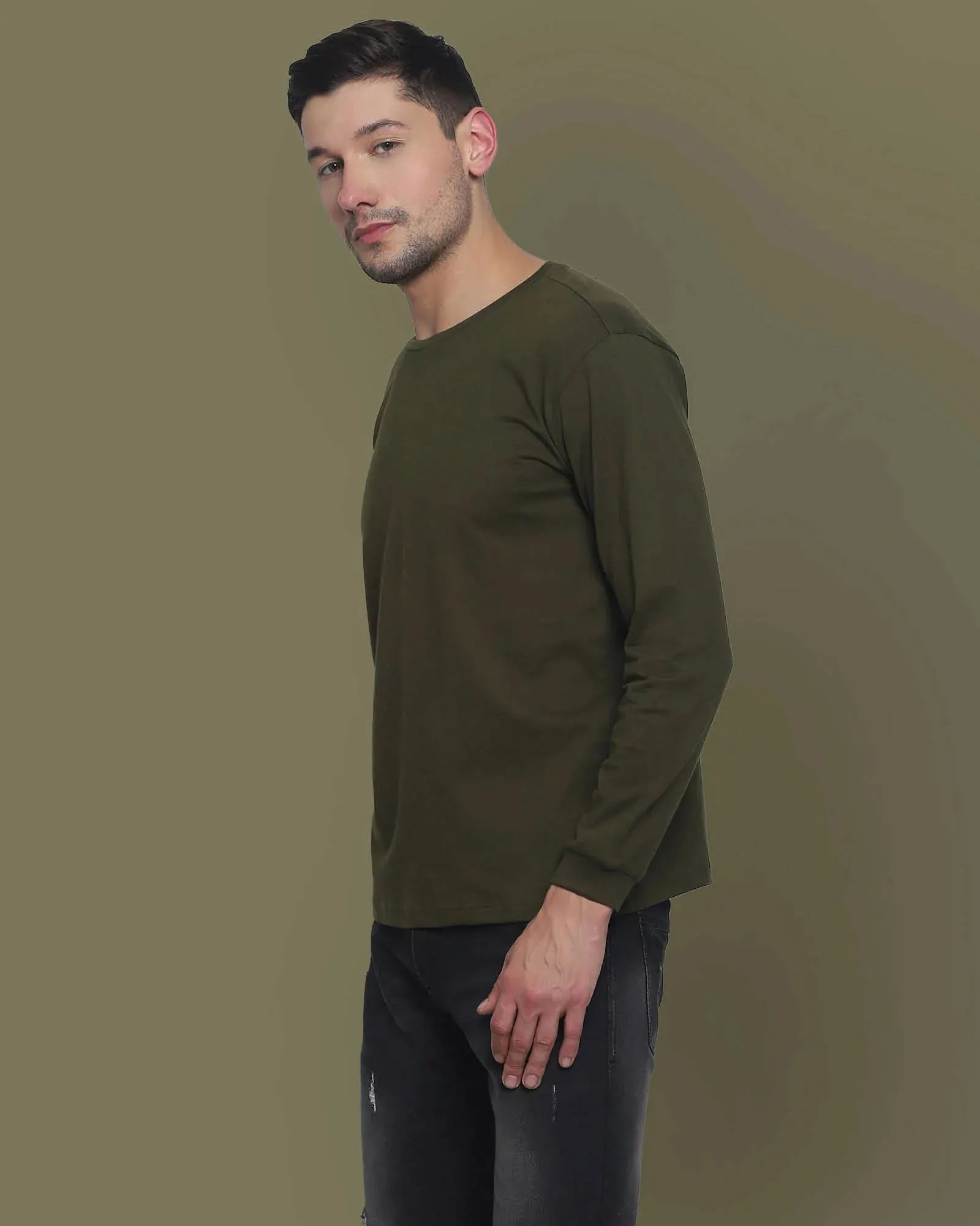 Full Sleeves Crew Neck: Military Green