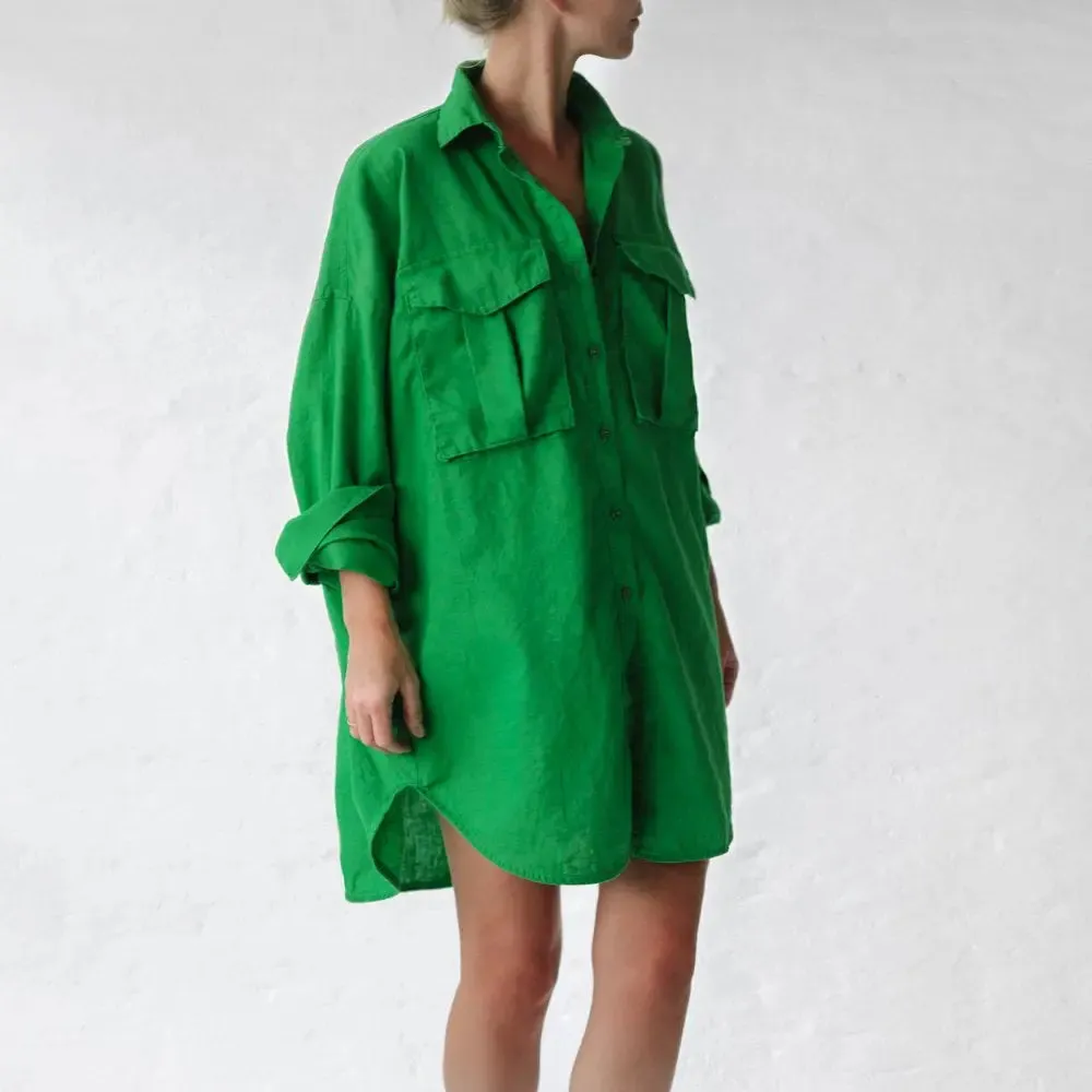 Green linen shirt supersize with pockets by Seaside Tones