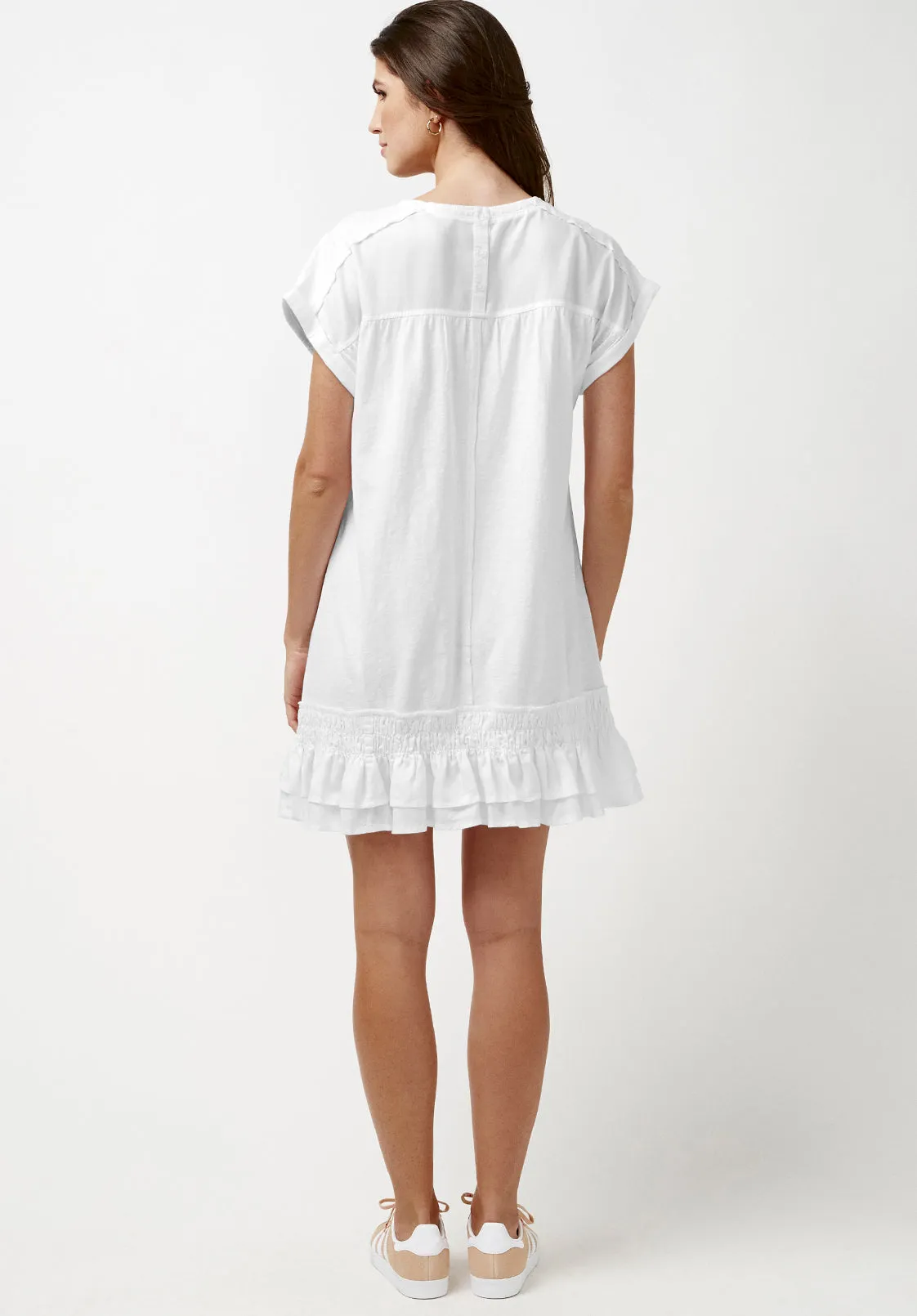 Halee Women's Ruffle Pocket Dress in White - KD0715P