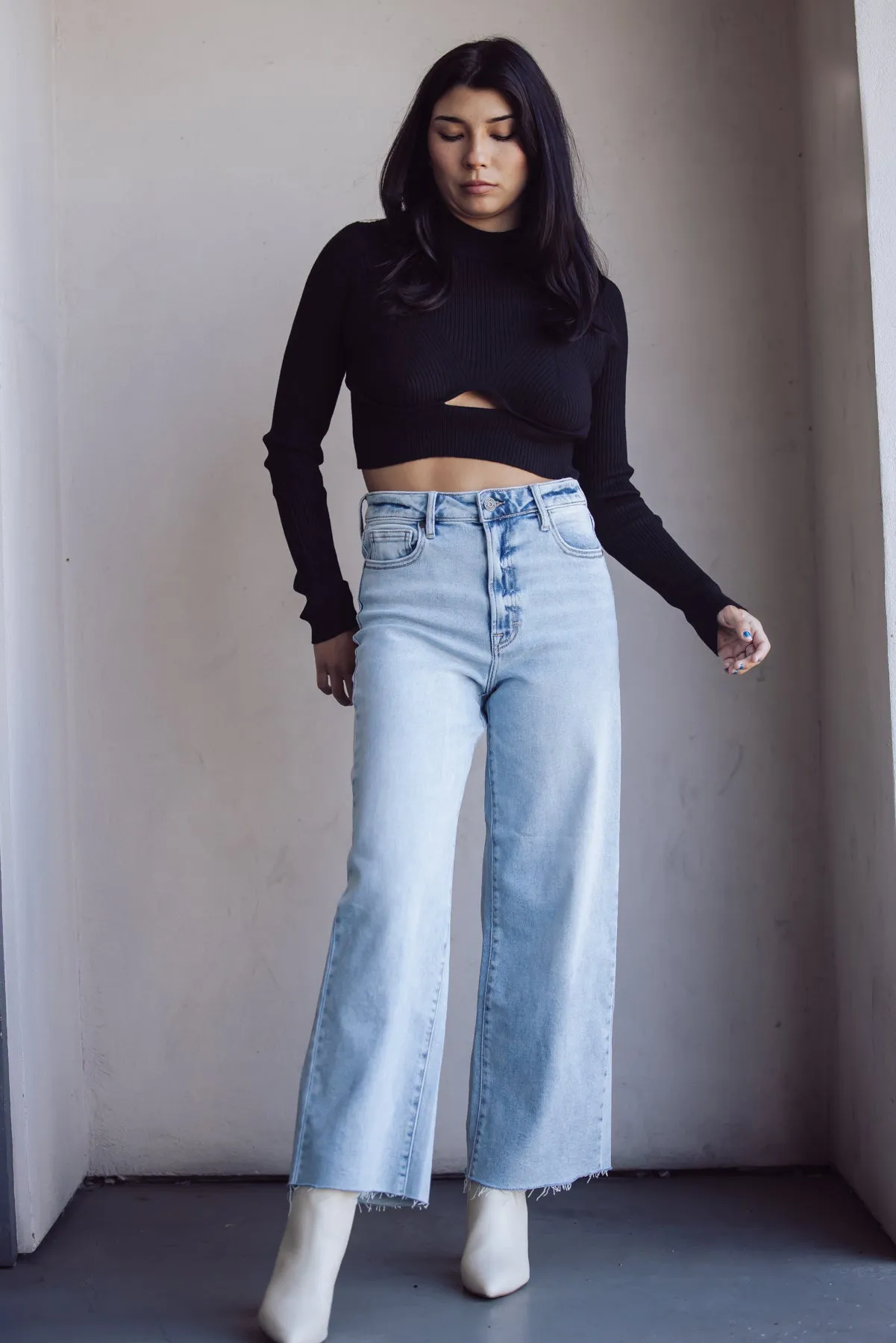 Hidden Jeans Nori High Waist Cropped Wide Pants - Light Blue