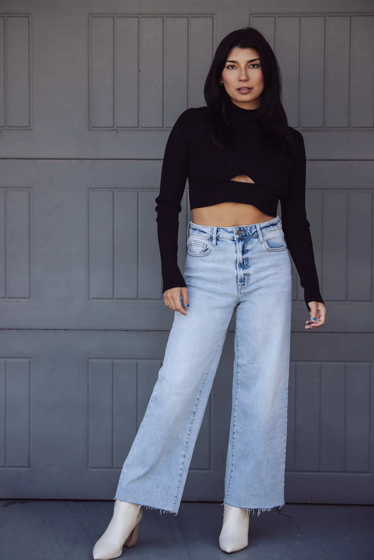 Hidden Jeans Nori High Waist Cropped Wide Pants - Light Blue