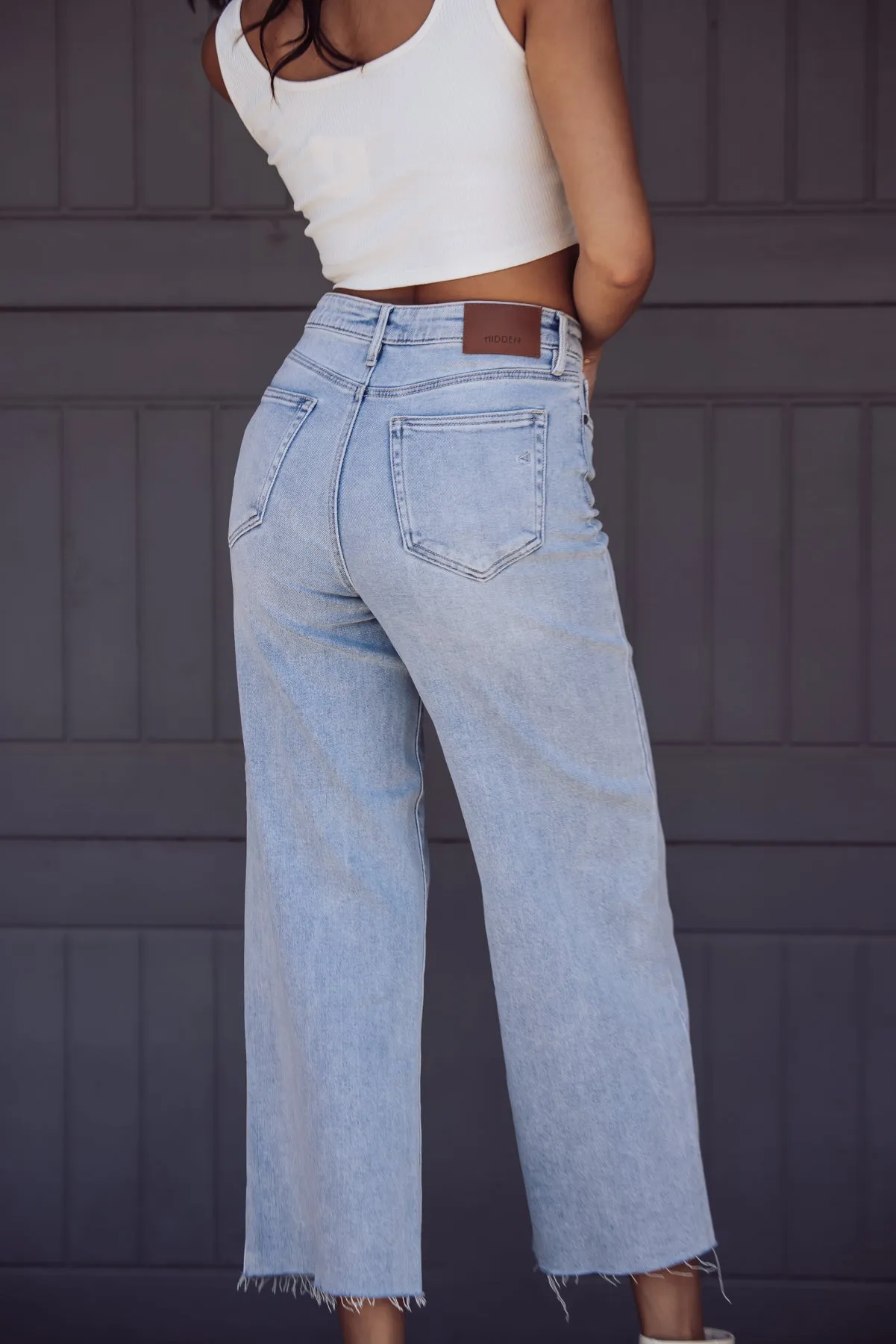 Hidden Jeans Nori High Waist Cropped Wide Pants - Light Blue