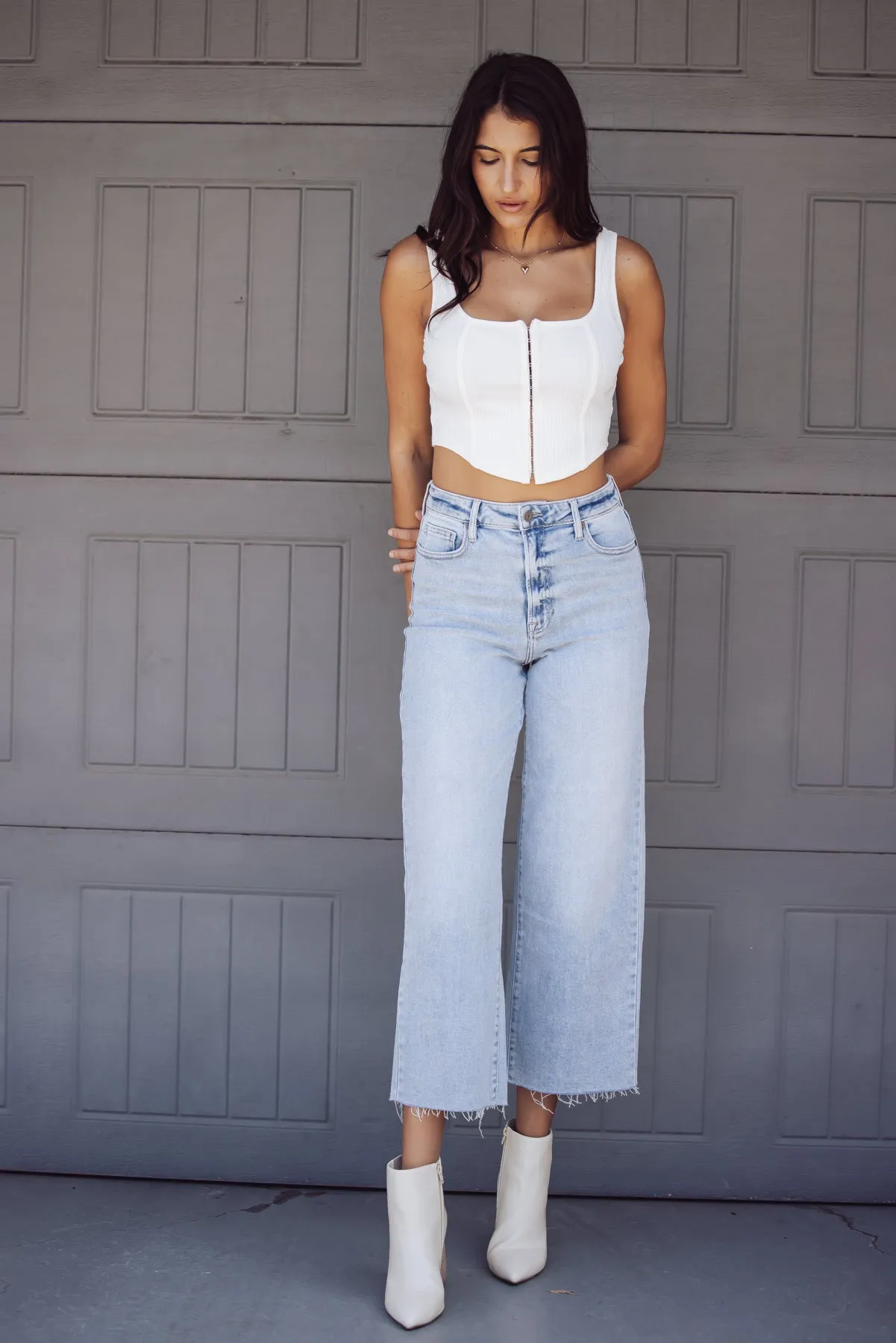 Hidden Jeans Nori High Waist Cropped Wide Pants - Light Blue