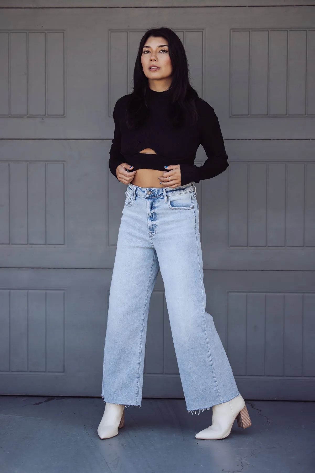 Hidden Jeans Nori High Waist Cropped Wide Pants - Light Blue