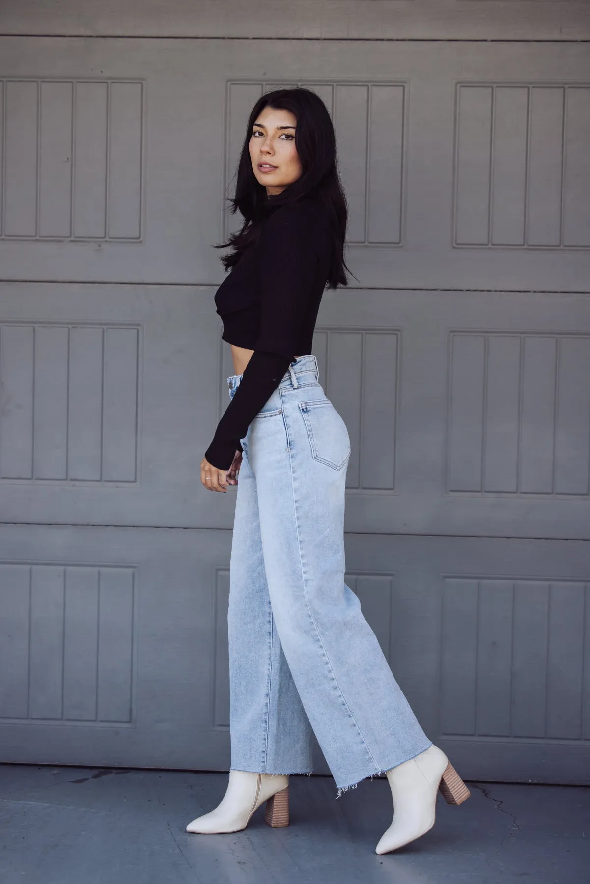 Hidden Jeans Nori High Waist Cropped Wide Pants - Light Blue