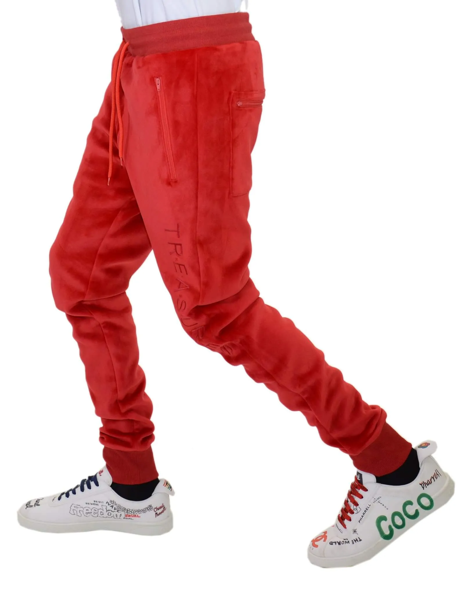 HIDDEN TREASURE VELOUR SWEATPANTS RED