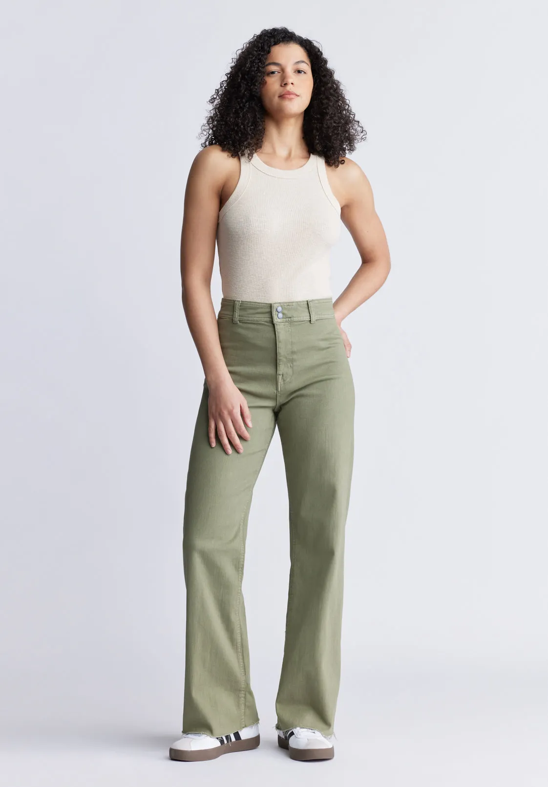 High Rise Wide Leg Adele Women's Pants in Olive - BL15883