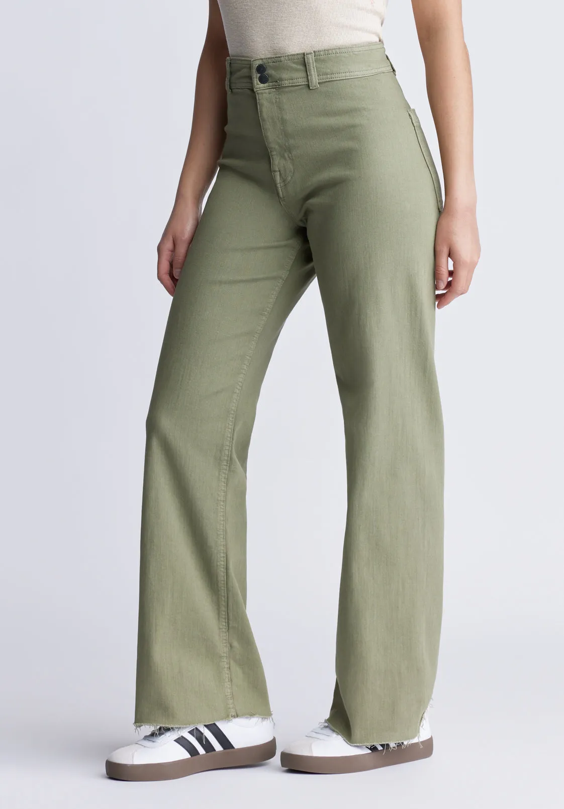 High Rise Wide Leg Adele Women's Pants in Olive - BL15883