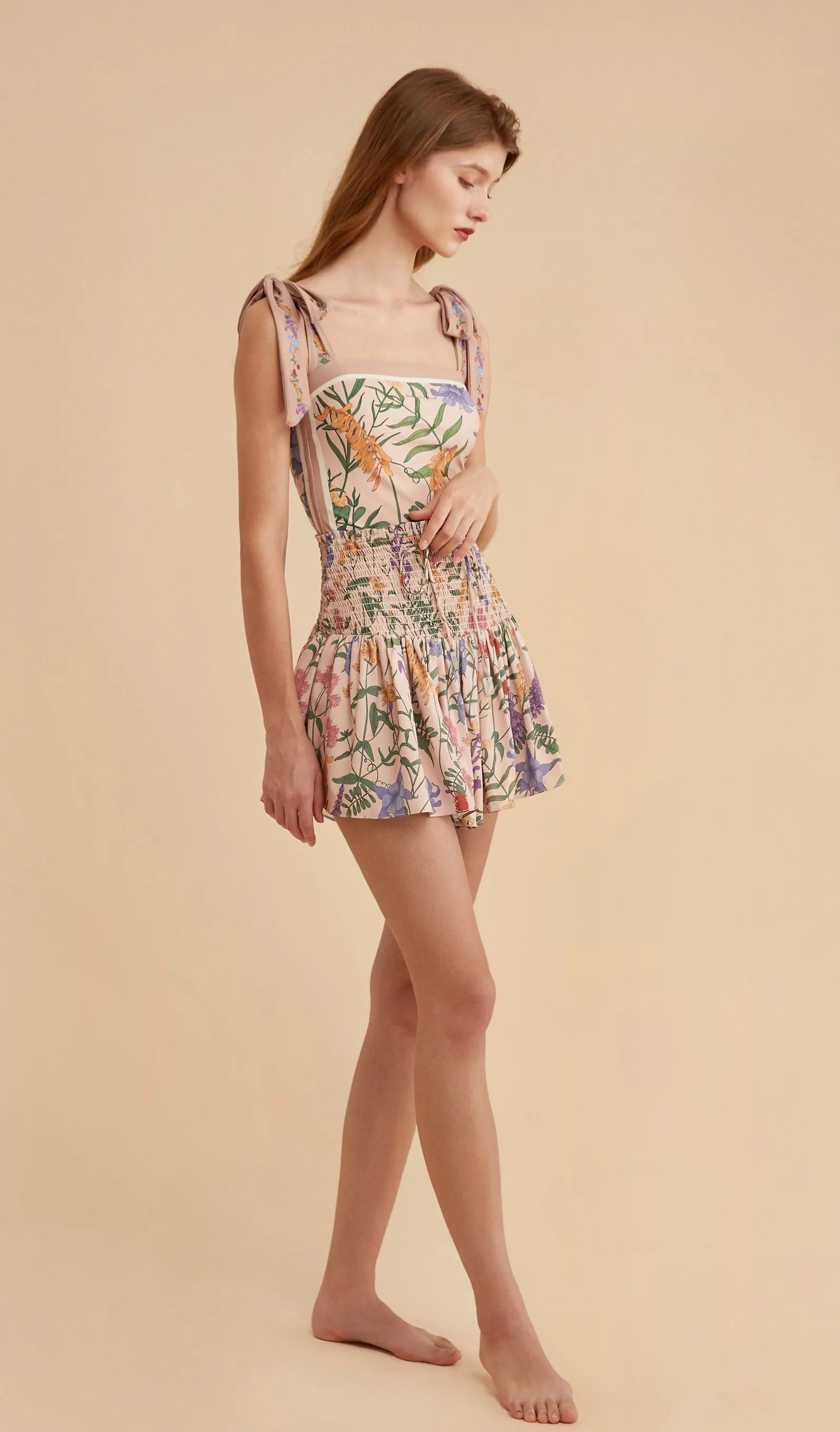 JOANNA FLORAL Shirred Skort