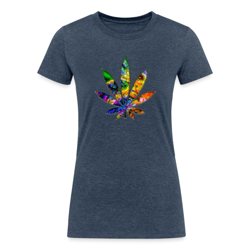 Kaleidoscope Rainbow Leaf: Organic Tri-Blend Multicolor Cannabis Tee (Women's Fit)