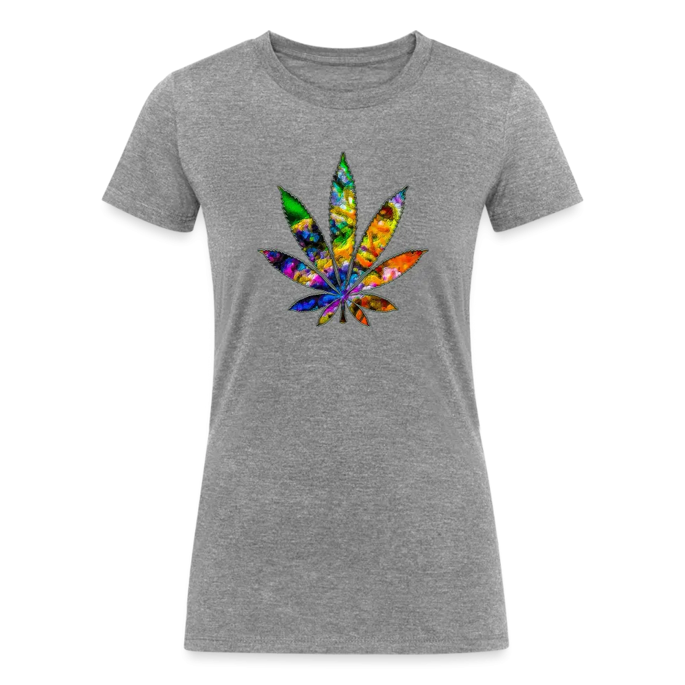 Kaleidoscope Rainbow Leaf: Organic Tri-Blend Multicolor Cannabis Tee (Women's Fit)