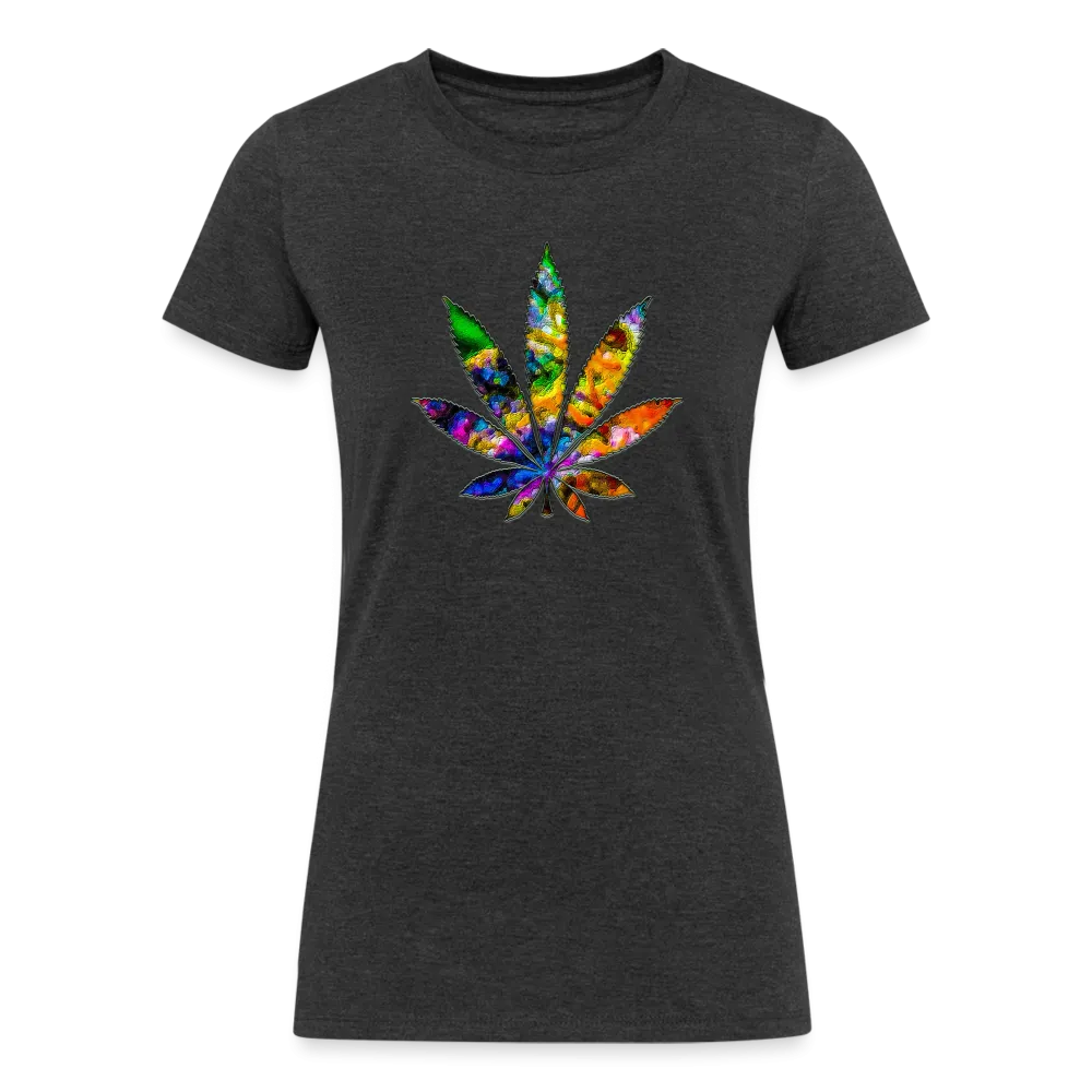 Kaleidoscope Rainbow Leaf: Organic Tri-Blend Multicolor Cannabis Tee (Women's Fit)