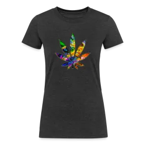 Kaleidoscope Rainbow Leaf: Organic Tri-Blend Multicolor Cannabis Tee (Women's Fit)