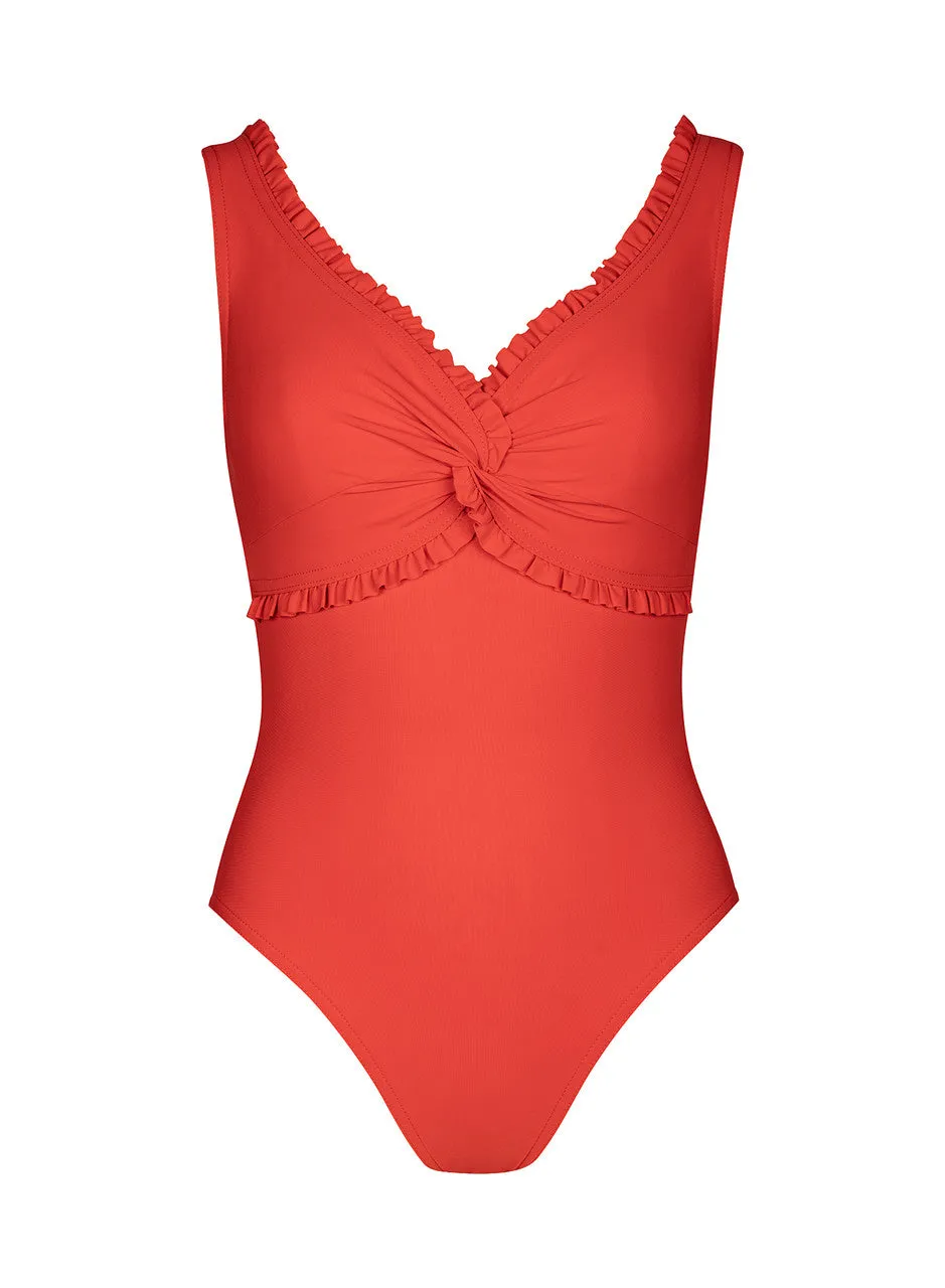 Karla Colletto Ruffle Twist  V-Neck Tank Swim Suit