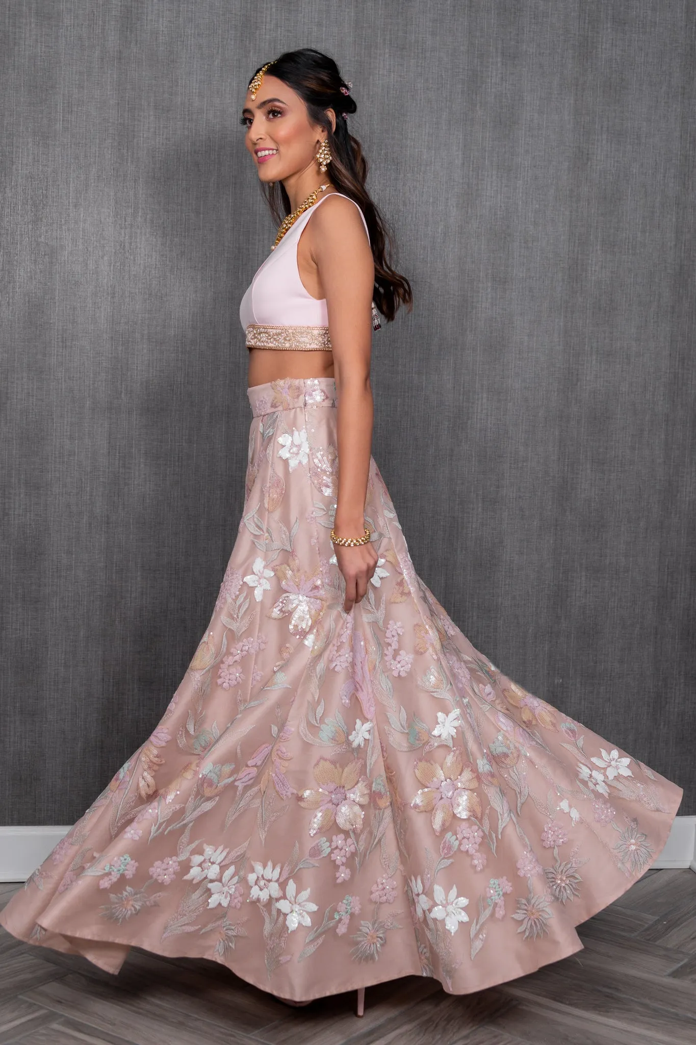 LADLI Pastel Floral Lehenga Skirt