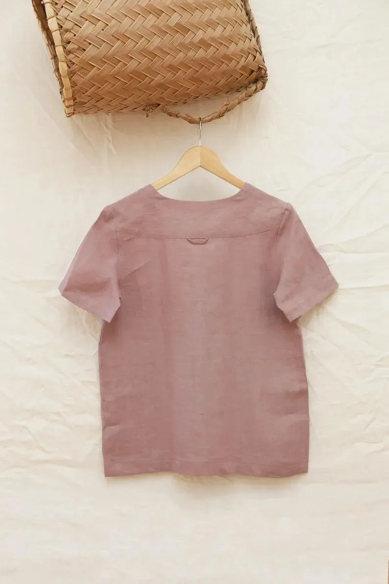 Loose V Neck Linen Top by Soelis