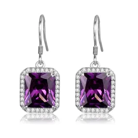 Luxury Rectangle Amethyst Drop Earrings - 925 Sterling Silver