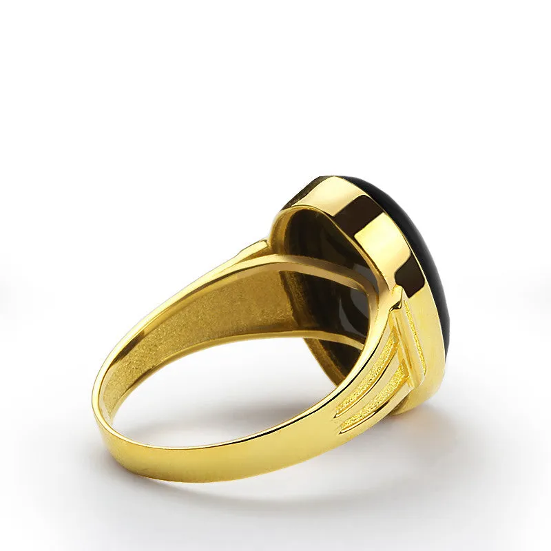 Men's Ring in 10k Yellow Gold with Black Onyx Stone