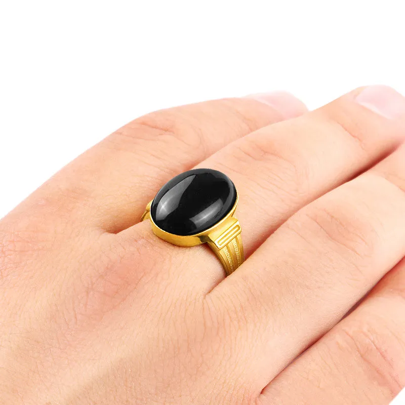 Men's Ring in 10k Yellow Gold with Black Onyx Stone