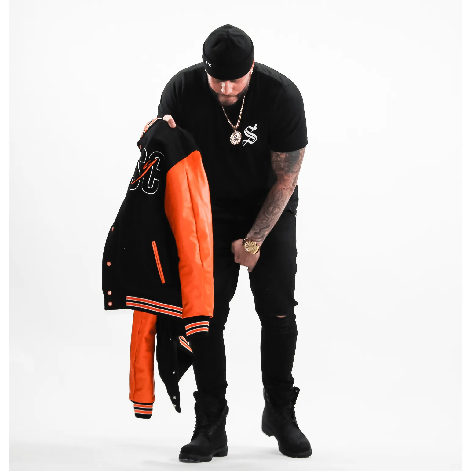 MENS VARSITY JACKET- "ORANGE BLAZE"