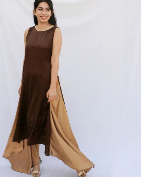 Mocha Champagne Draped Dress