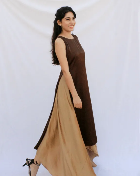 Mocha Champagne Draped Dress