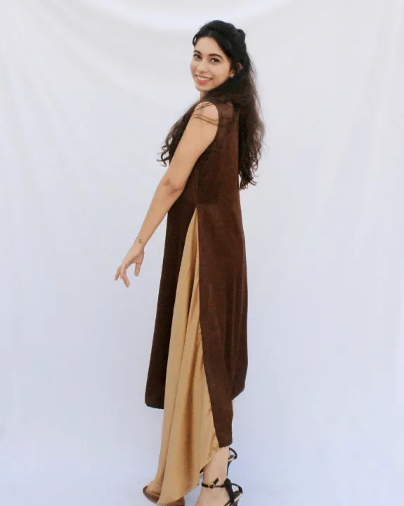 Mocha Champagne Draped Dress