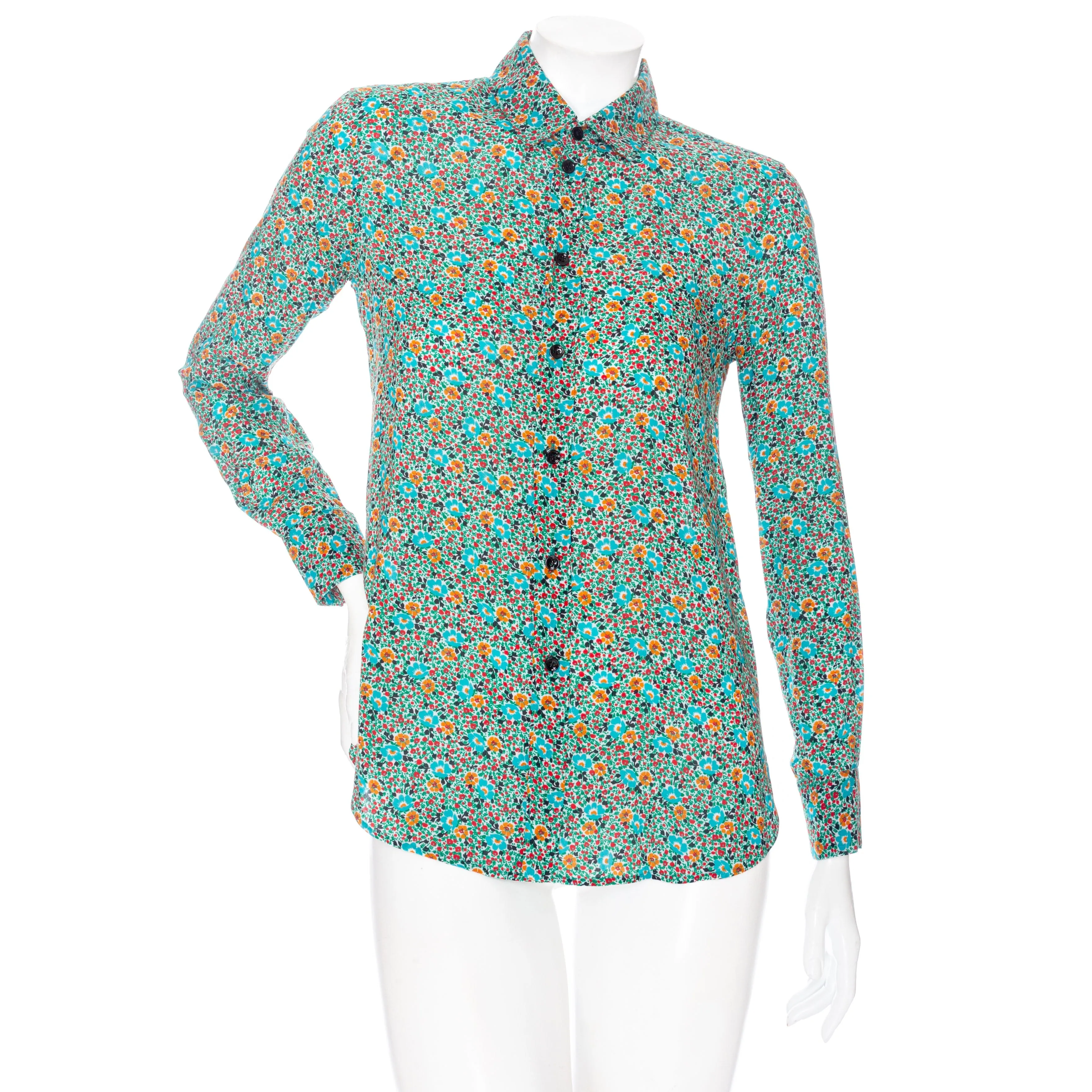 Multicolored Viscose Floral-Print Long Sleeve Button Down Shirt