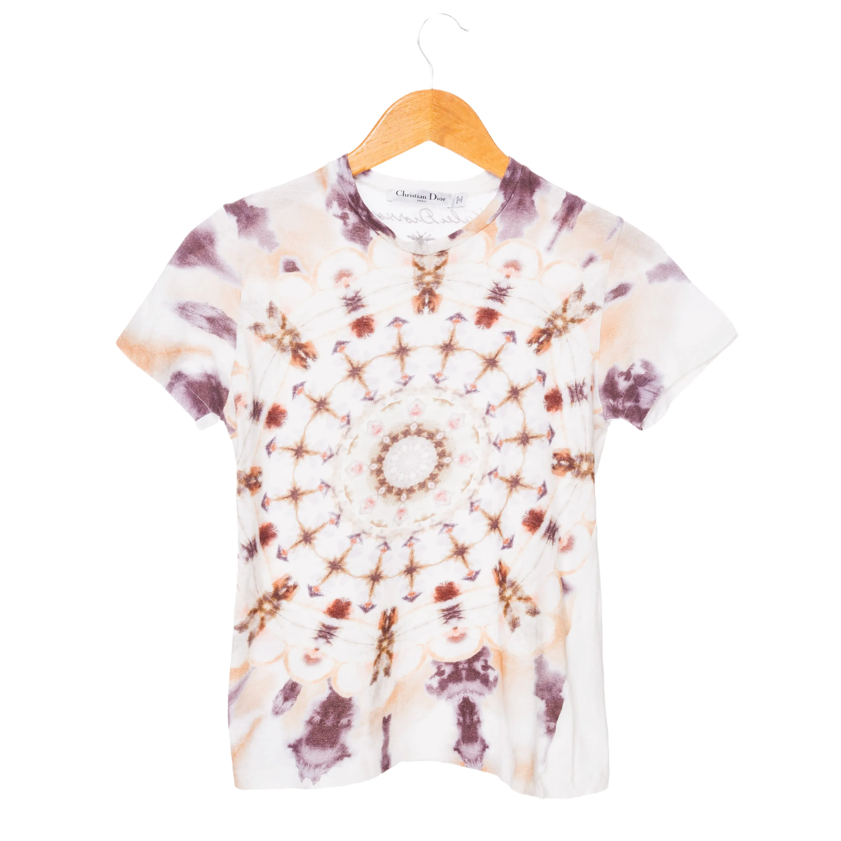 Off White Cotton-Linen Kaleidiorscopic Tie-Dye Print T-Shirt