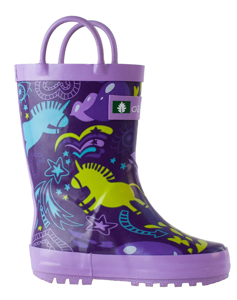 Purple Unicorn Loop Handle Rubber Rain Boots