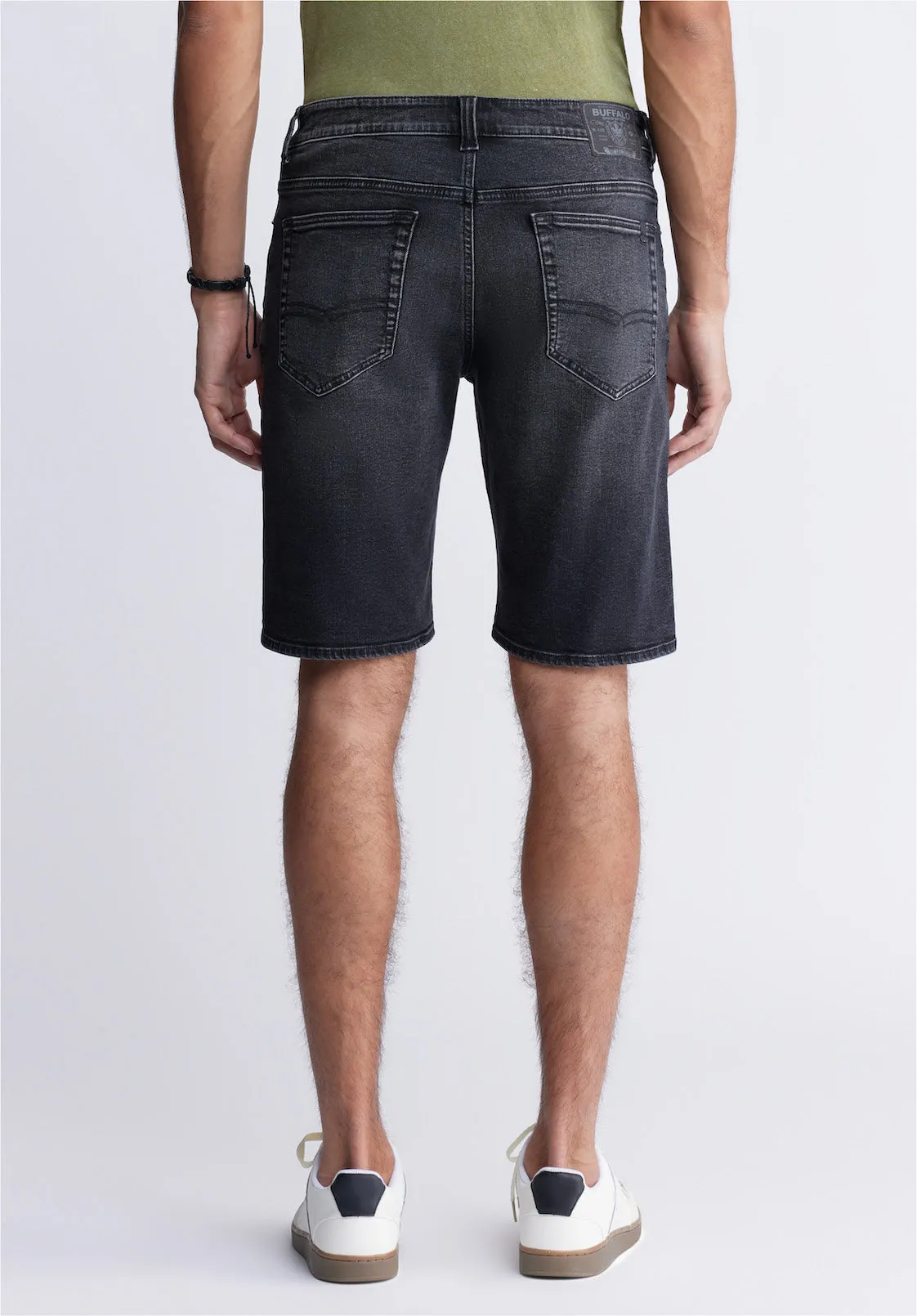 Relaxed Straight Dean Men's Denim Shorts in Crinkled Black - BM22849