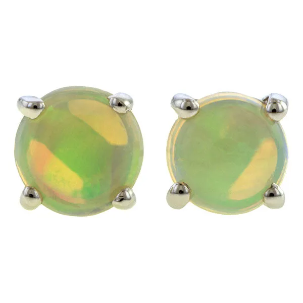 Round Cabochon Opal Stud Earrings