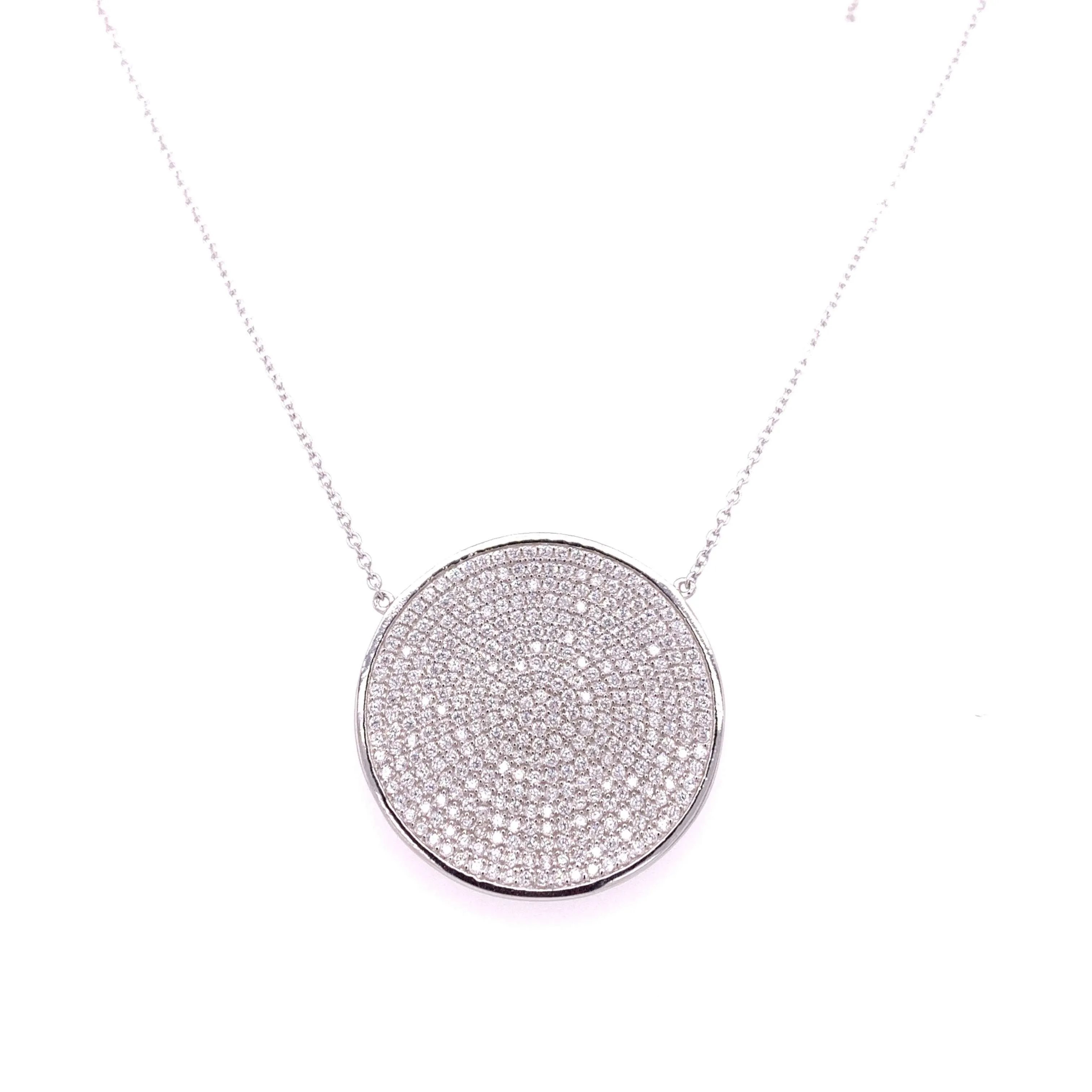 Round Pave Medallion Necklace With CZ Stones