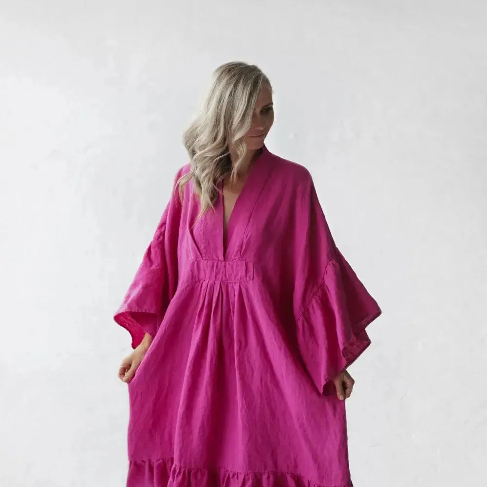 Sea Pink Neon Linen Dress by Seaside Tones