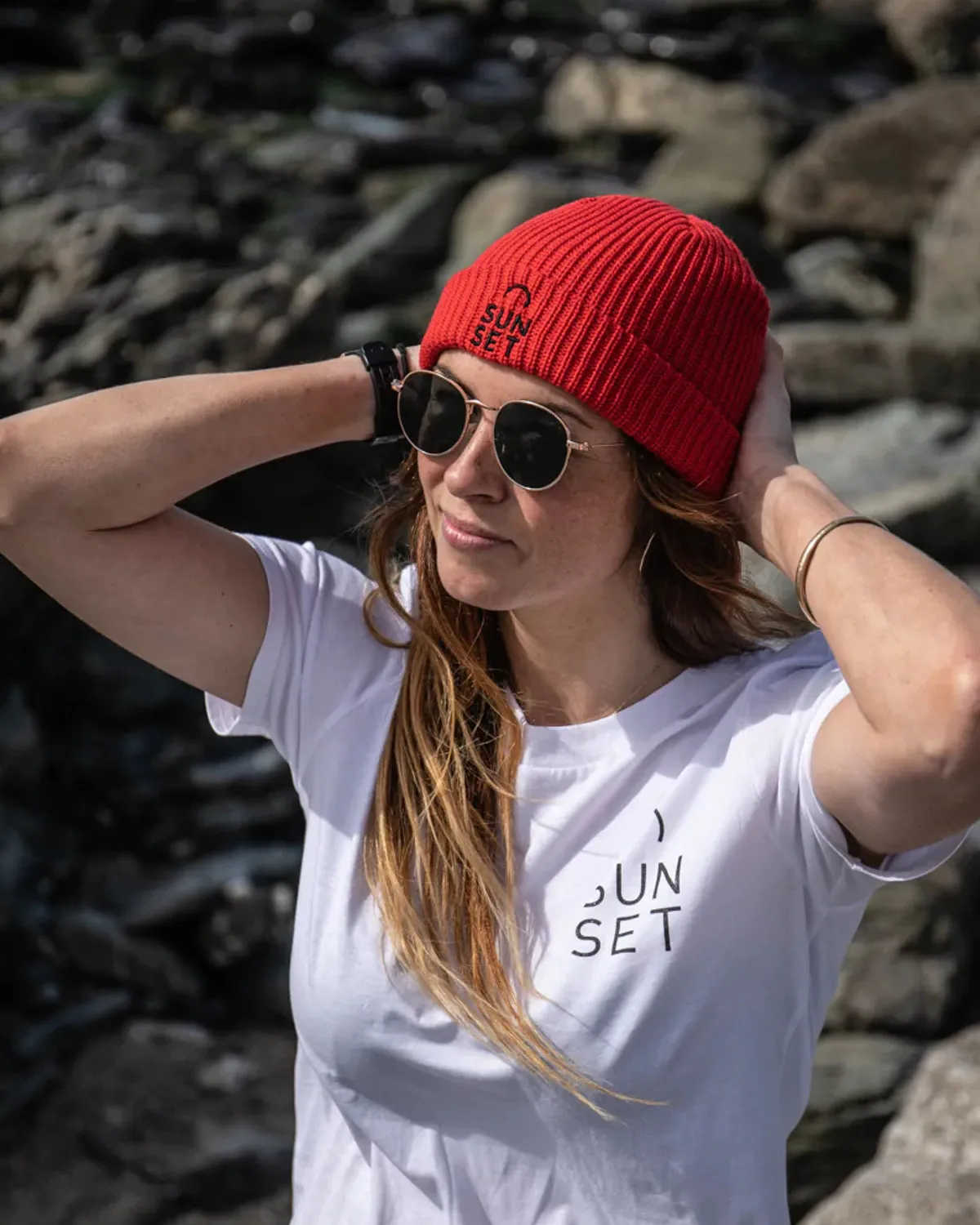 Sunset Surf Fisherman Beanie - Red