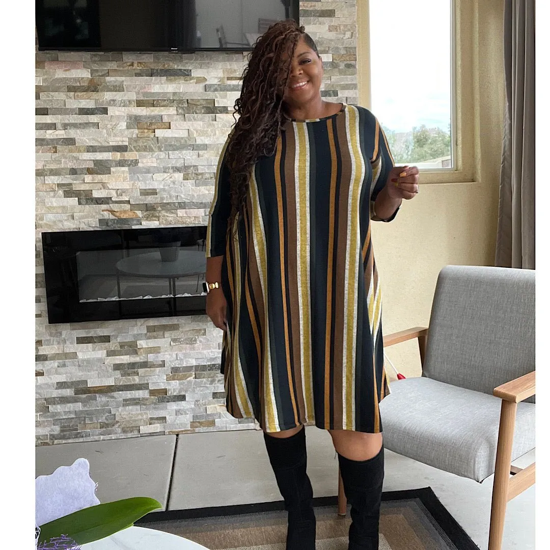 The Carrie Striped Midi Dress (extended sizes)