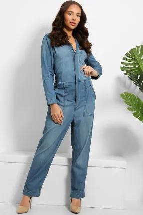 Thin Denim Lazy Fit Boiler Jumpsuit