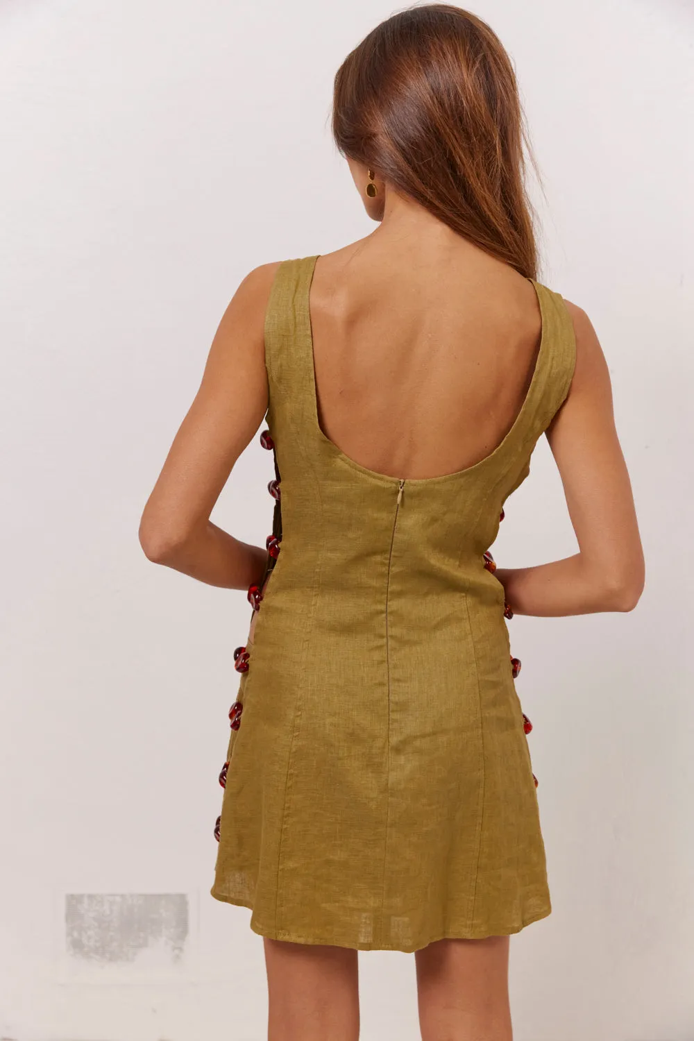 Tia Linen Mini Dress Olive