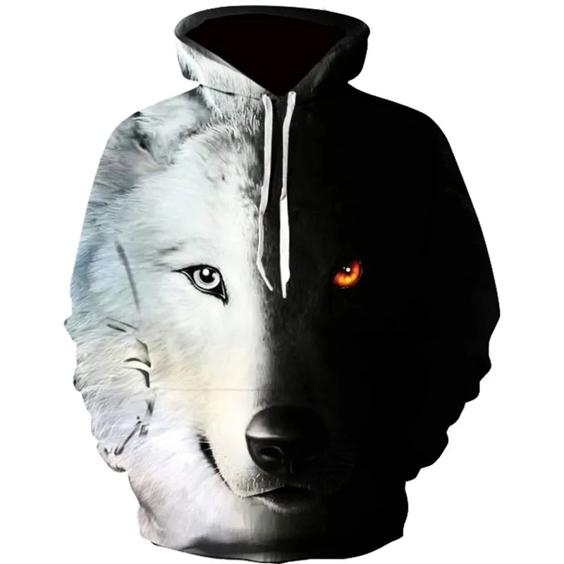 Unique Black and White Wolf Hoodie